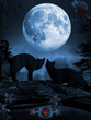 Two cats and the moon
