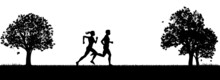 Silhouette Runners Or Joggers Running In The Park