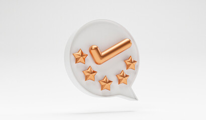 Fototapete - Golden of correct sign with five stars inside message box for best quality assurance guarantee product and ISO service concept by 3d render.
