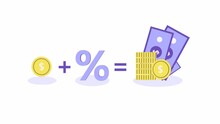investment concept animation. golden coins, percentage and dollar bills. Investing strategy, fundamental analysis. invest and increase your savings. Compound interest, reinvesting, earn money
