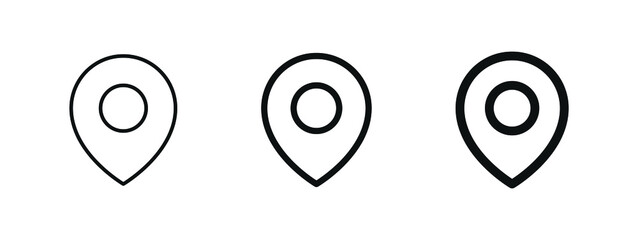 Poster - Location pin icon, map pointer marker symbol, gps map pin icon button in filled, thin line, outline and stroke style for apps and website	
