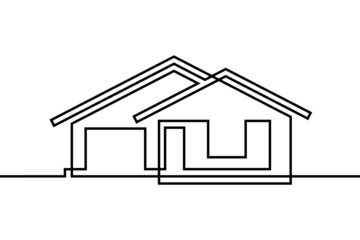 Wall Mural - Abstract house in continuous line art drawing style. Detached family house minimalist black linear design isolated on white background. Vector illustration
