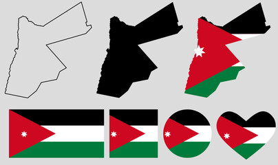 Wall Mural - jordan flag map icon set
