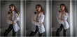 © iancucristi - Attractive sexy brunette in white shirt posing provocatively, near a window,studio shot. Portrait of sensual woman with long hair, in classic boudoir scene , looked out the window