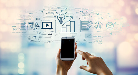 Wall Mural - Content marketing concept with person using a smartphone