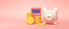 Financial Calculation Theme With Piggy Bank, Calculator And Coins - 3d Render