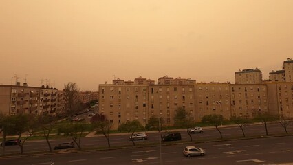 Wall Mural - Sahara desert sandstorm covers the skies of Portugal