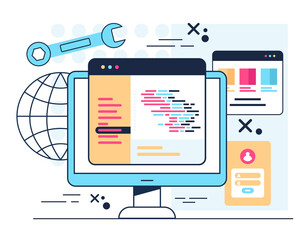 creating program html code process concept. vector flat graphic design illustration
