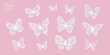 Collection Of Vector Butterflies. Silhouettes Of Butterflies. Floral Butterflies. Vector Collection Silhouette. Template For Laser Cut. Papercut Template