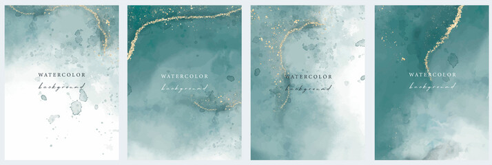 Wall Mural - Set of vector watercolour universal backgrounds with glitter and copy space for text	