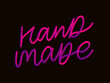 © 1emonkey - Label or logo with lettering hand made. Vector flat illustrations. Modern and stylish badge. Thin line inscription handmade, made with love, craft product on white.
