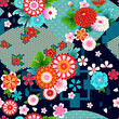 Japanese spring floral background in traditional kimono style