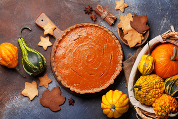 Wall Mural - Pumpkin pie and various pumpkins