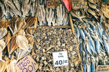 Wall Mural - Municipal Central Market in Kandy. Meat, fish, dry food, seasonings. Sri Lanka.