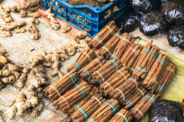 Wall Mural - Traditional spices in local market in Sri Lanka. 