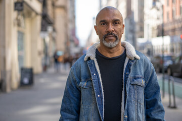 Wall Mural - Mature black man in city serious face portrait