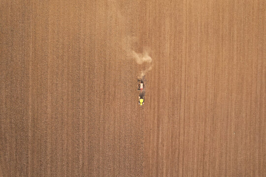 best aerial view of british agricultural farms and working machine, drone's footage