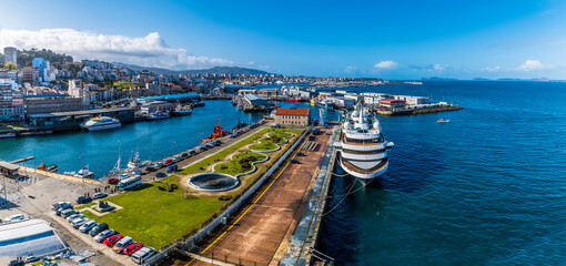 Wall Mural - A panorama view along the cruise terminal in Vigo, Spain on a spring day