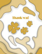 © Violetta - Golden Inscription thank you with flowers on a white and gold background with paper cut shapes.