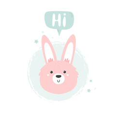 Wall Mural - Cute design with adorable bunny head in pastel colors