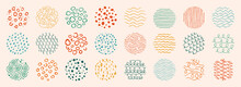 Round Pattern Abstract, Doodle Shapes Background Set. Brush Hand Drawn Texture Shapes, Curves Line, Spots, Painted Drops. Design Elements Modern Trendy Natural Form, Stripes, Stamp Vector Illustration