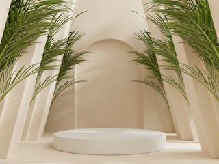 Wall Mural - Podium in abstract cream color composition for product presentation.