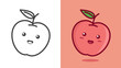 Illustration vector graphic cartoon character of cute apple in kawaii doodle style. Suitable for coloring book.