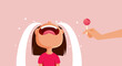 Crying Toddler Girl Receiving a Lollipop Vector Cartoon Illustration
