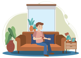 Wall Mural - A man spending time in the living room