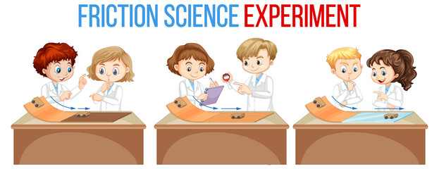 Wall Mural - Friction science experiment with scientist kids