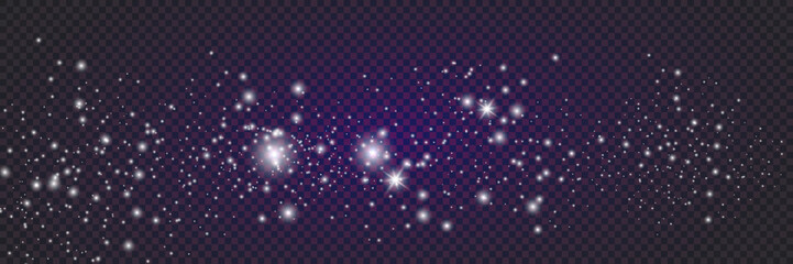 Poster - Glowing light effect with many glitter particles isolated on transparent background. Vector starry cloud with dust.