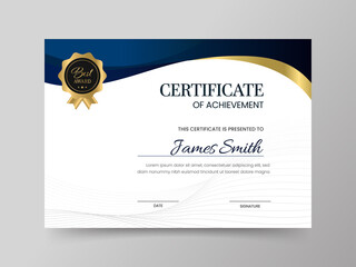 Wall Mural - Certificate Of Achievement Template Layout In White And Blue Color.