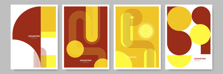 Wall Mural - Modern abstract geometric poster cover. Minimal retro boho bauhaus composition shapes design. Colorful geometric background. Vector illustration.