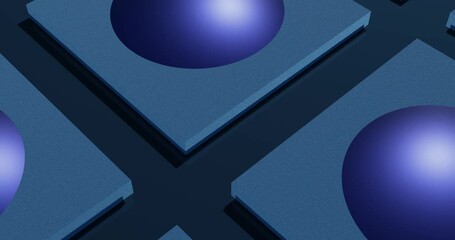 3d render with blue rounded surfaces and rough slabs