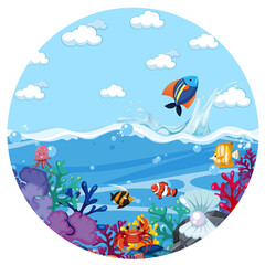 Sticker - A water splash scene with fish on white background