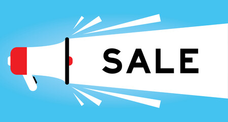 Sticker - Color megphone icon with word sale in white banner on blue background