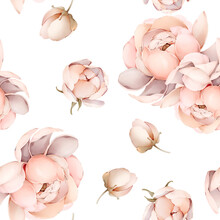 Seamless Pattern With Flower Buds In A Watercolor Style. Vintage Wallpaper In Pastel Colors