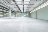 Fototapeta Przestrzenne - Clean spacious concrete warehouse garage interior. Space and design concept. 3D Rendering.