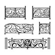 Forged elements vector set. Metal fences, lattice in Art Nouveau style. Decor for iron works.