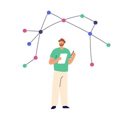 Wall Mural - scientist at chemistry research with chemical formula structure. chemist, science expertise. biology