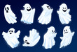 © Aleksandr - Collection good and evil flying ghosts vector flat shining mystery monsters Halloween characters