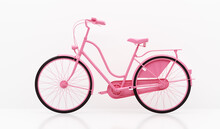 Pink Bicycle On White Wall Background