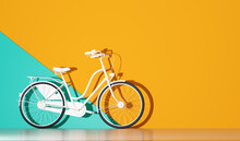 White Bicycle On Colorful Wall Background.