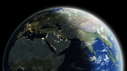 Wall Mural - planet earth rotation - computer generated animation. night to day change. realistic world globe mov