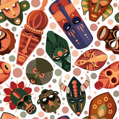 Wall Mural - african mask pattern. ethno wild emotional mask for african tribal ceremony picture for textile desi