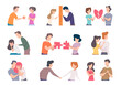 © ONYXprj - Try save love. Destructive relationship persons male and female romantic couple talking and meeting exact vector colored illustrations