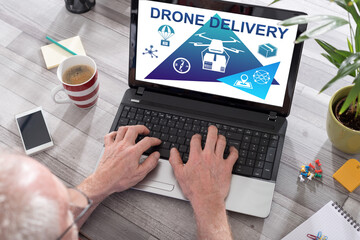 Wall Mural - Drone delivery concept on a laptop screen