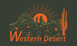 Western desert print design for t shirt. Arizona desert vibes vector artwork design.