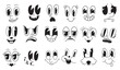 Facial mascot 30s. Looking toon faces quirky characters, creator cartoon laughing persona without limbs, retro vintage comic animation face eye caricature neat vector illustration
