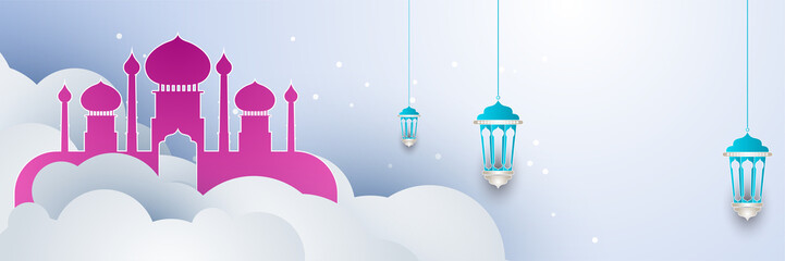 elegant ramadan style blue magenta colorful banner design background